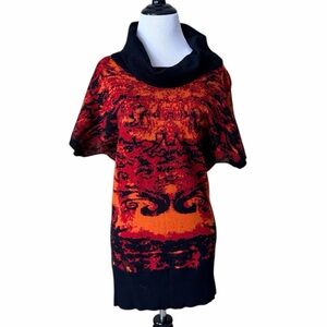 MIUCCIA Red Orange Black Cowl Neck Sleeveless Sweater